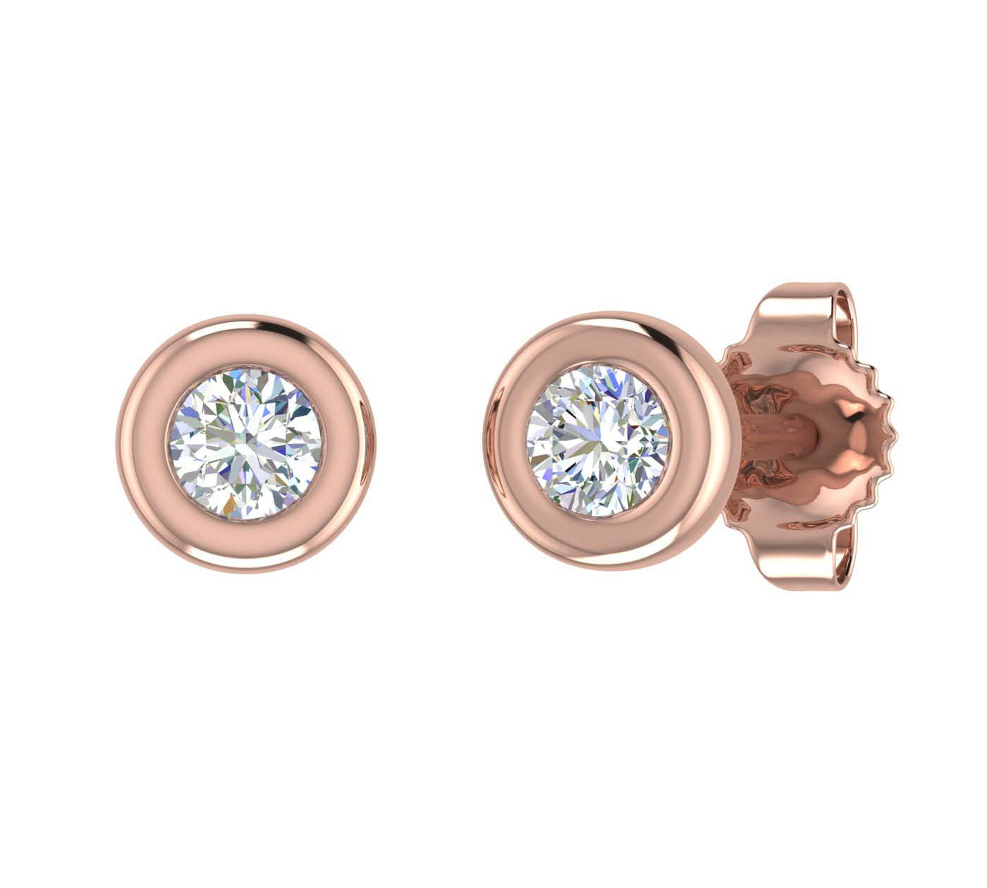 Gold Bezel Set Round Diamond Stud Earrings (1/10 Carat)