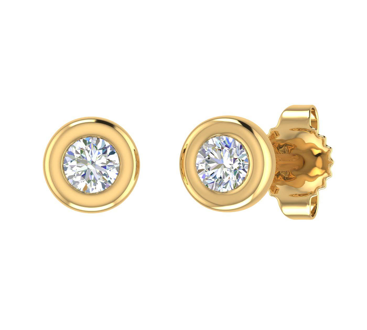 Gold Bezel Set Round Diamond Stud Earrings (1/10 Carat)