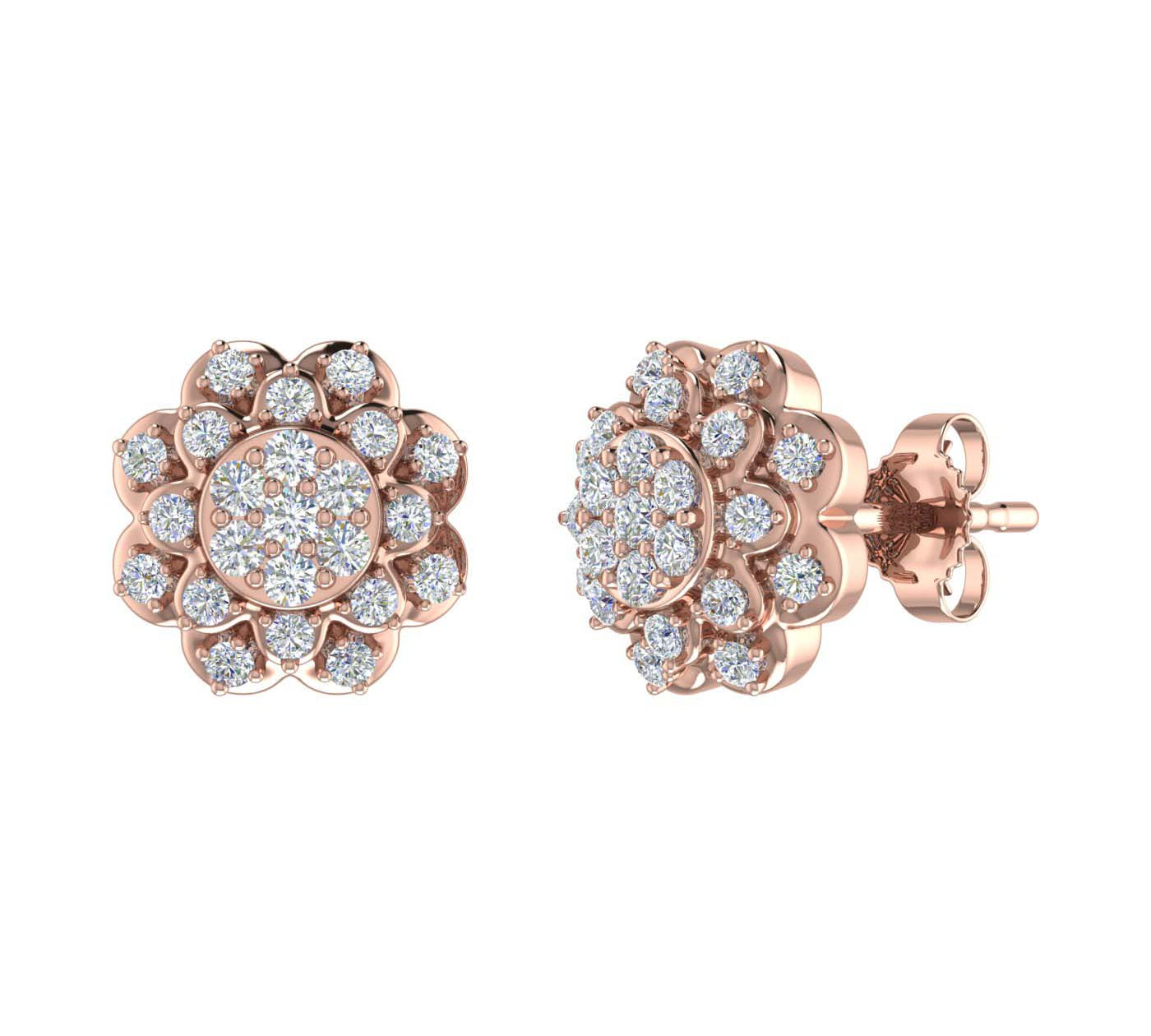1/3 Carat Diamond Cluster Flower Stud Earrings in Gold