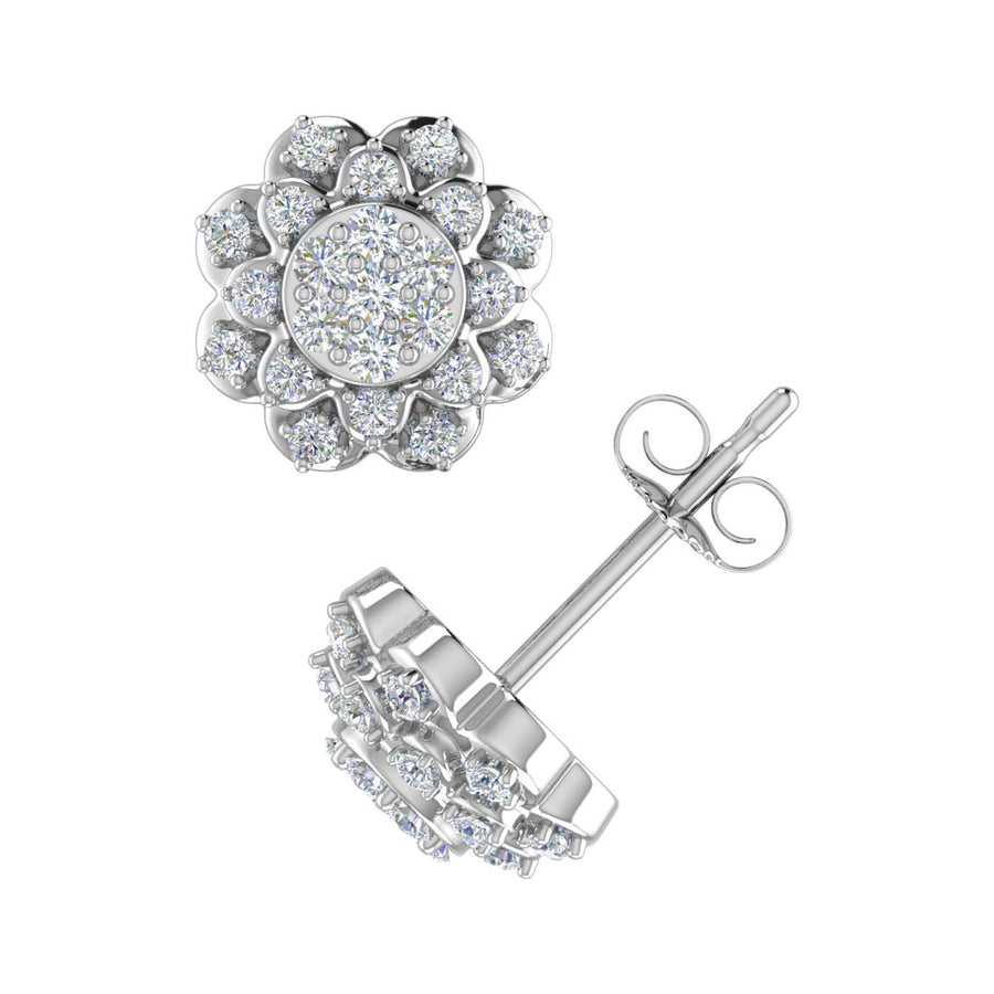 1/3 Carat Diamond Cluster Flower Stud Earrings in Gold