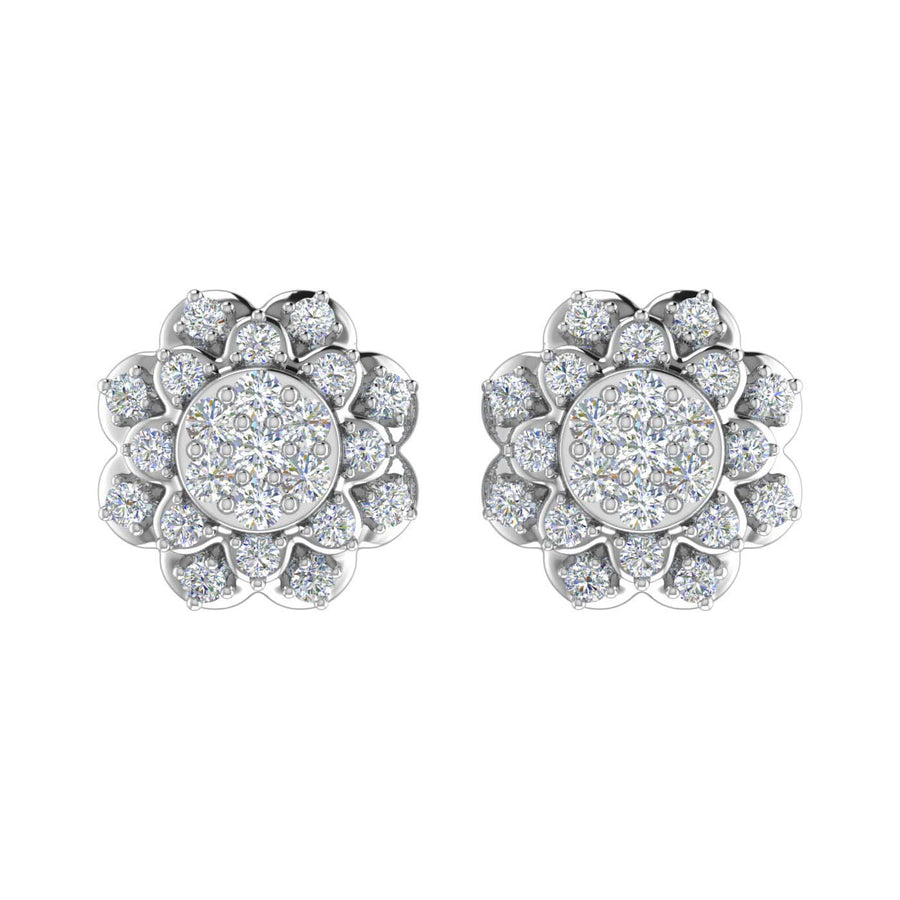1/3 Carat Diamond Cluster Flower Stud Earrings in Gold - IGI Certified