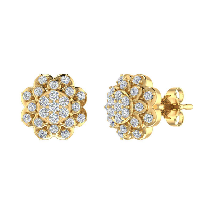 1/3 Carat Diamond Cluster Flower Stud Earrings in Gold - IGI Certified