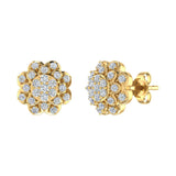 1/3 Carat Diamond Cluster Flower Stud Earrings in Gold