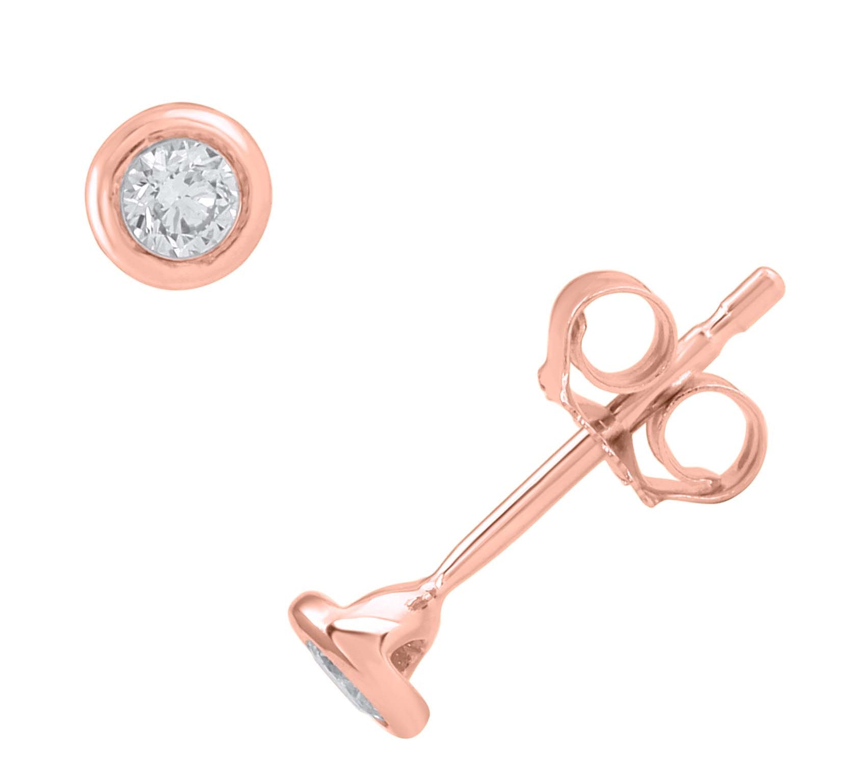 1/10 Carat Bezel Set Diamond Stud Earrings in Gold