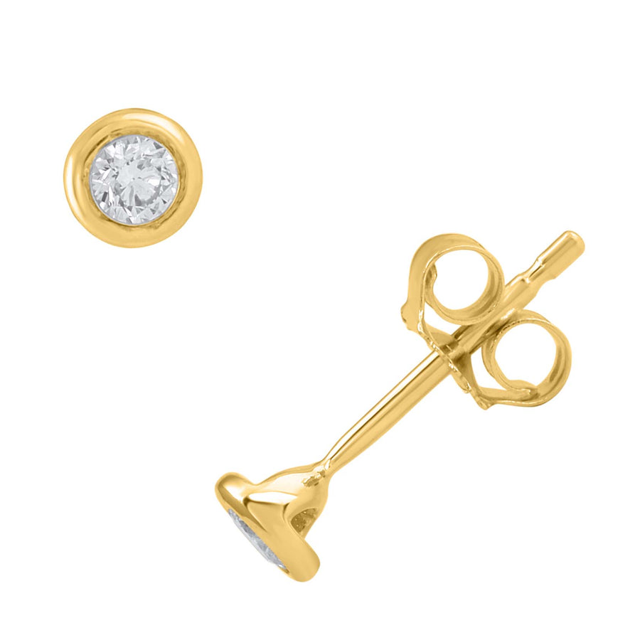 1/10 Carat Bezel Set Diamond Stud Earrings in Gold - IGI Certified