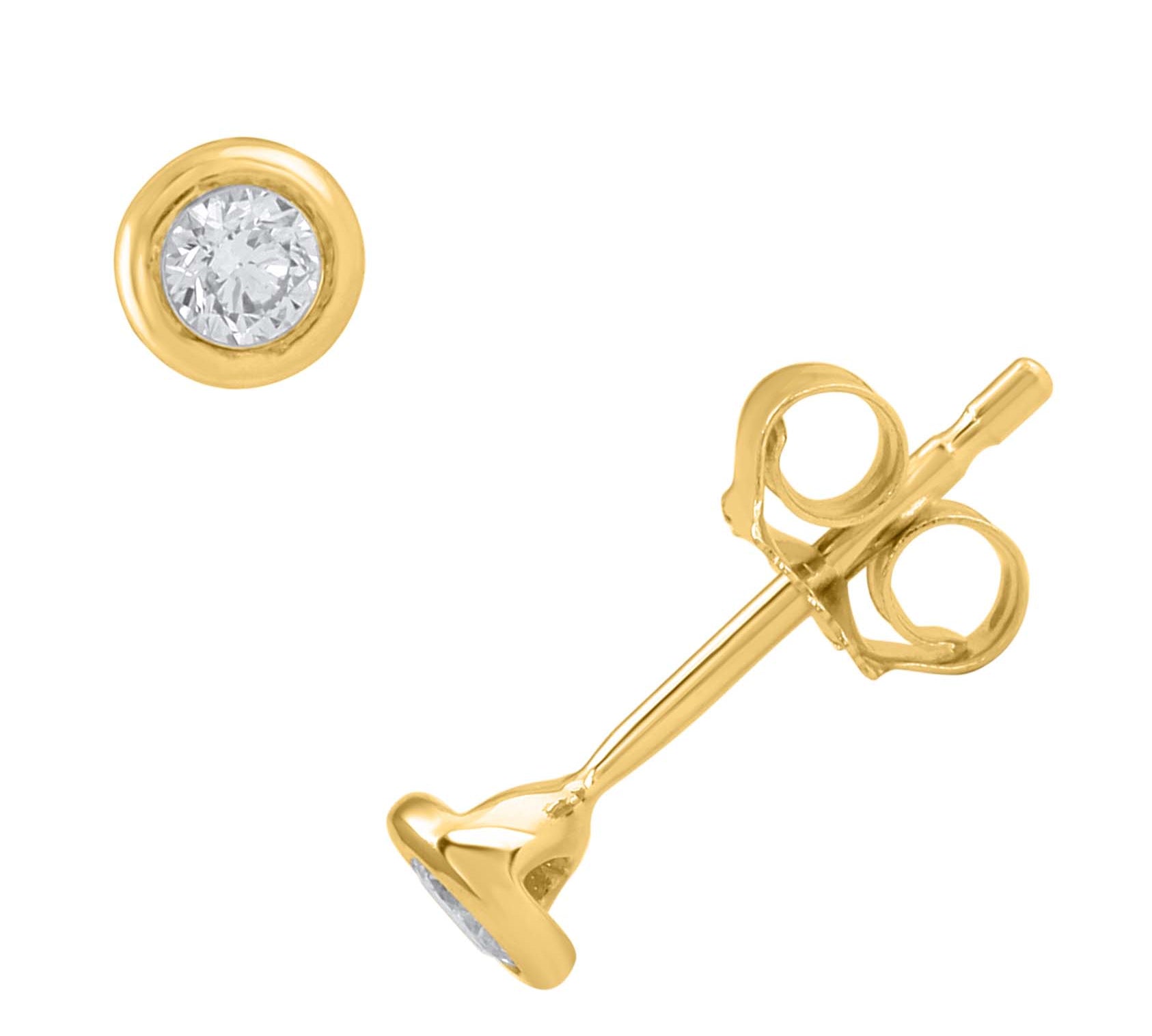 1/10 Carat Bezel Set Diamond Stud Earrings in Gold