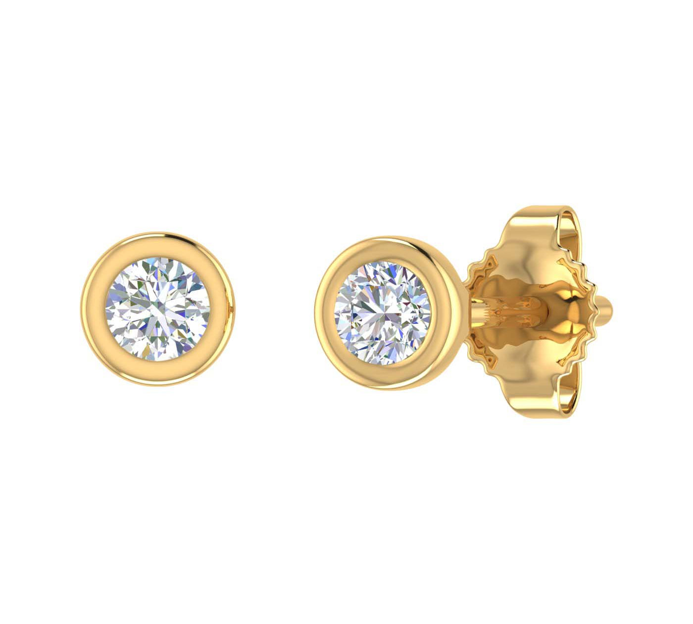 0.14 Carat Bezel Set Diamond Stud Earrings in Gold