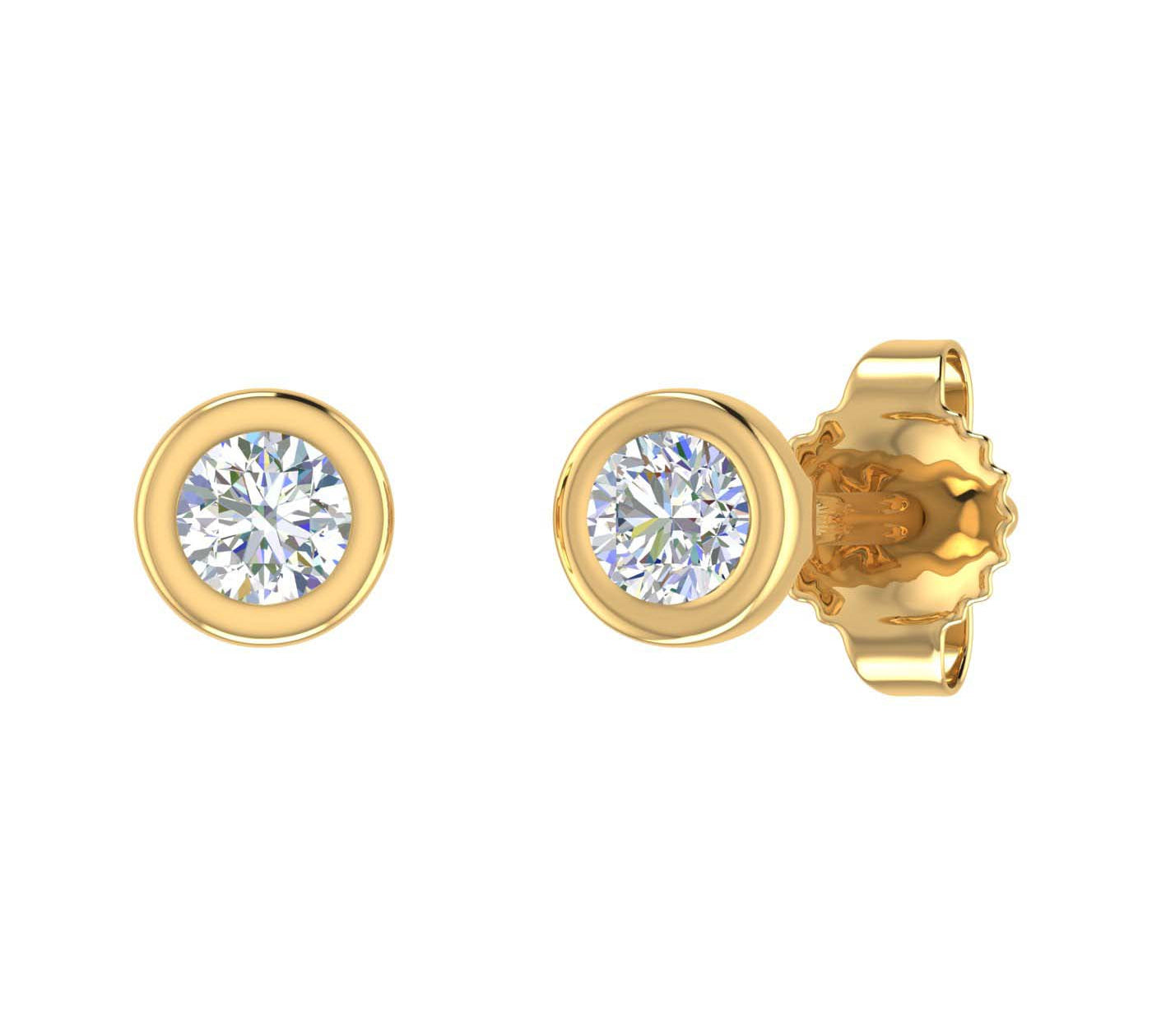 1/5 Carat Bezel Set Diamond Stud Earrings in Gold