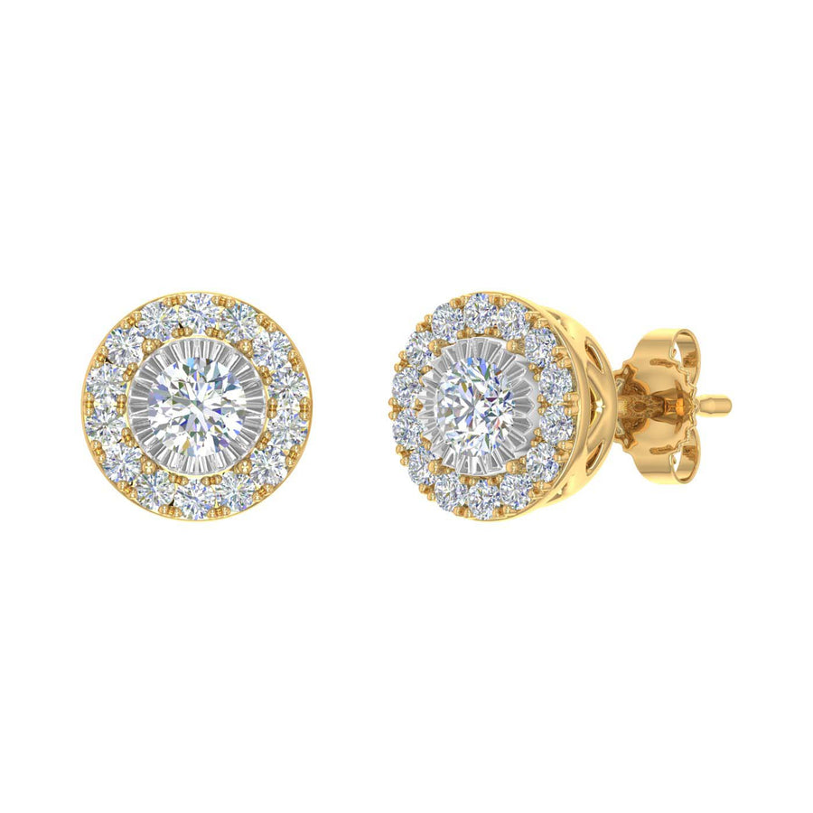 1/2 Carat Halo Diamond Stud Earrings in Gold