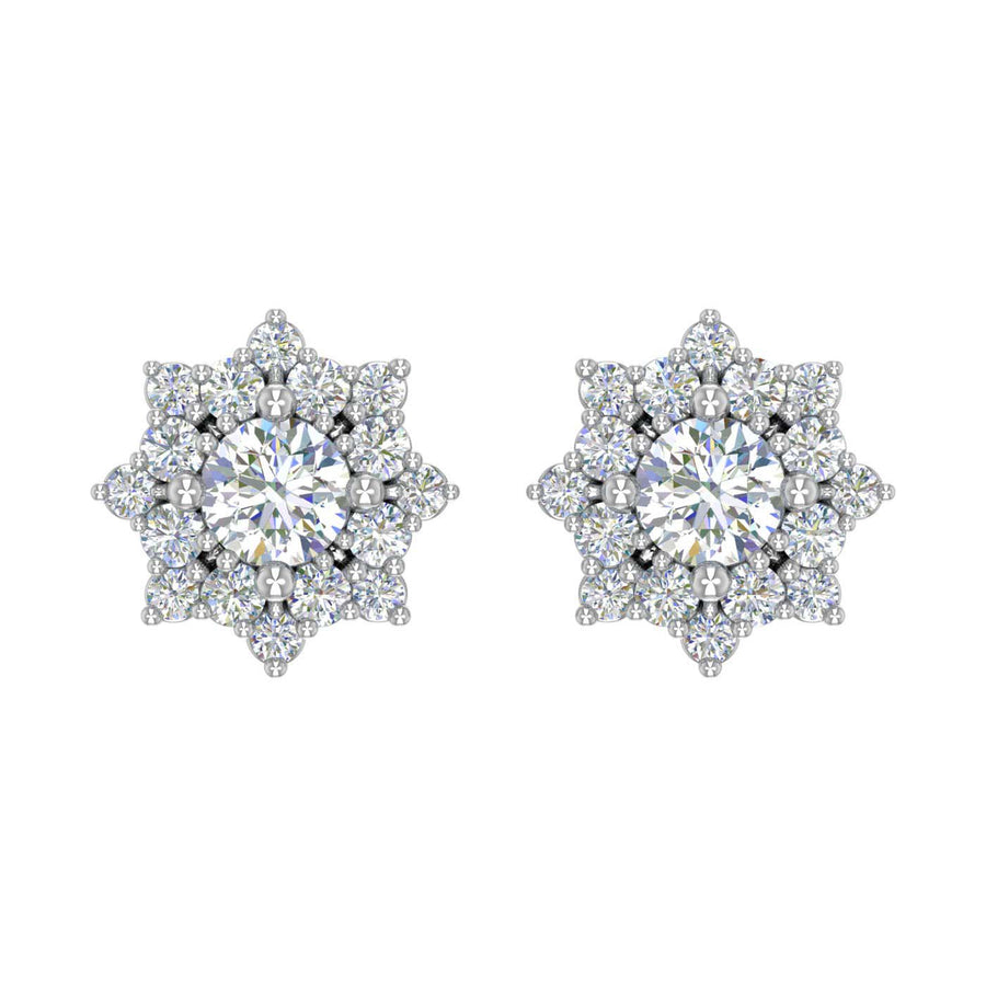 1/2 Carat Halo Diamond Stud Earrings in Gold - IGI Certified