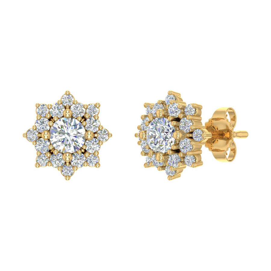 1/2 Carat Halo Diamond Stud Earrings in Gold - IGI Certified