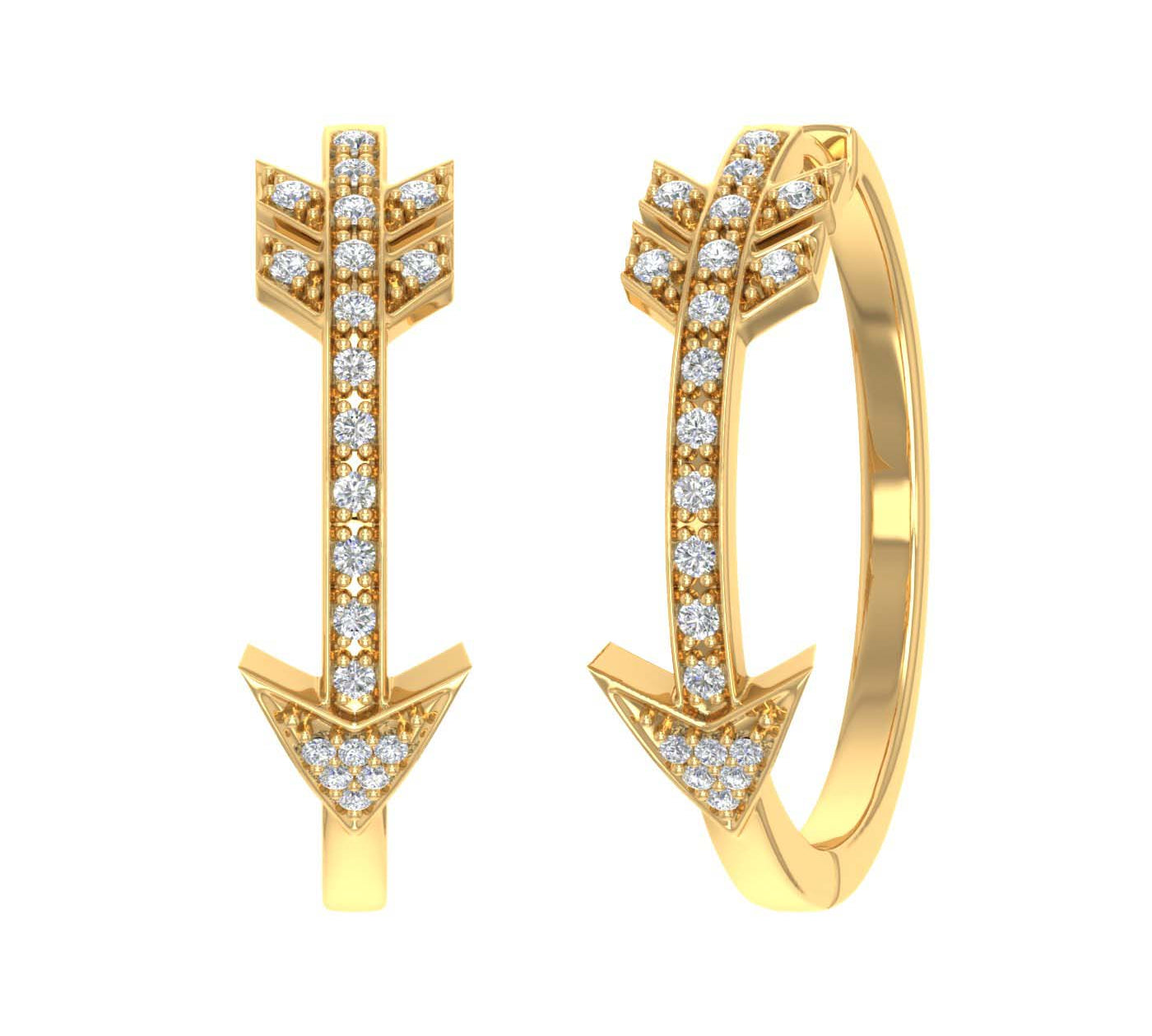 1/4 Carat Diamond Arrow Hoop Earrings in Gold - IGI Certified