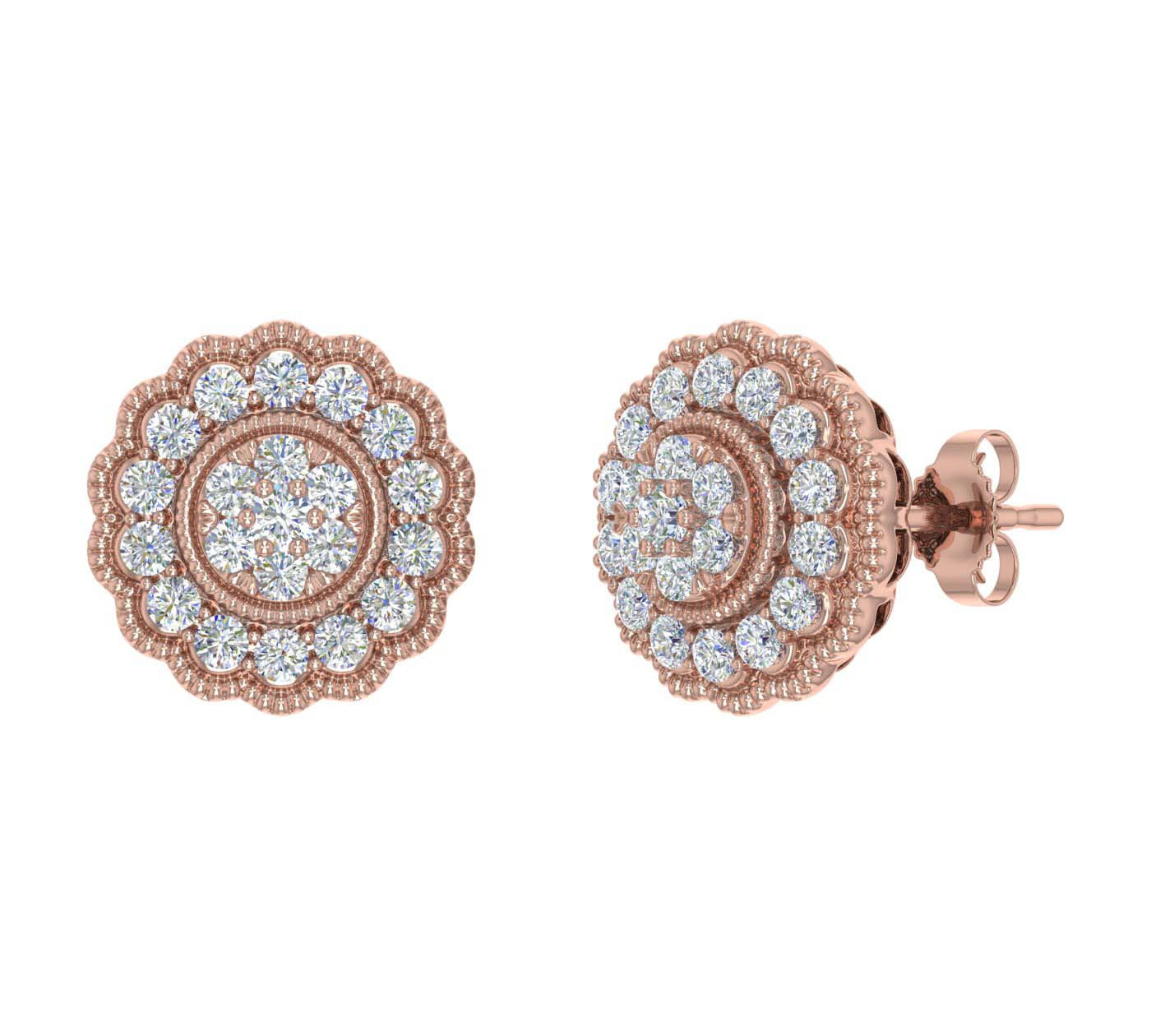 3/4 Carat Diamond Flower Shaped Stud Earrings in Gold - IGI Certified