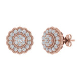 3/4 Carat Diamond Flower Shaped Stud Earrings in Gold