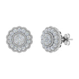 3/4 Carat Diamond Flower Shaped Stud Earrings in Gold