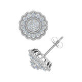 3/4 Carat Diamond Flower Shaped Stud Earrings in Gold