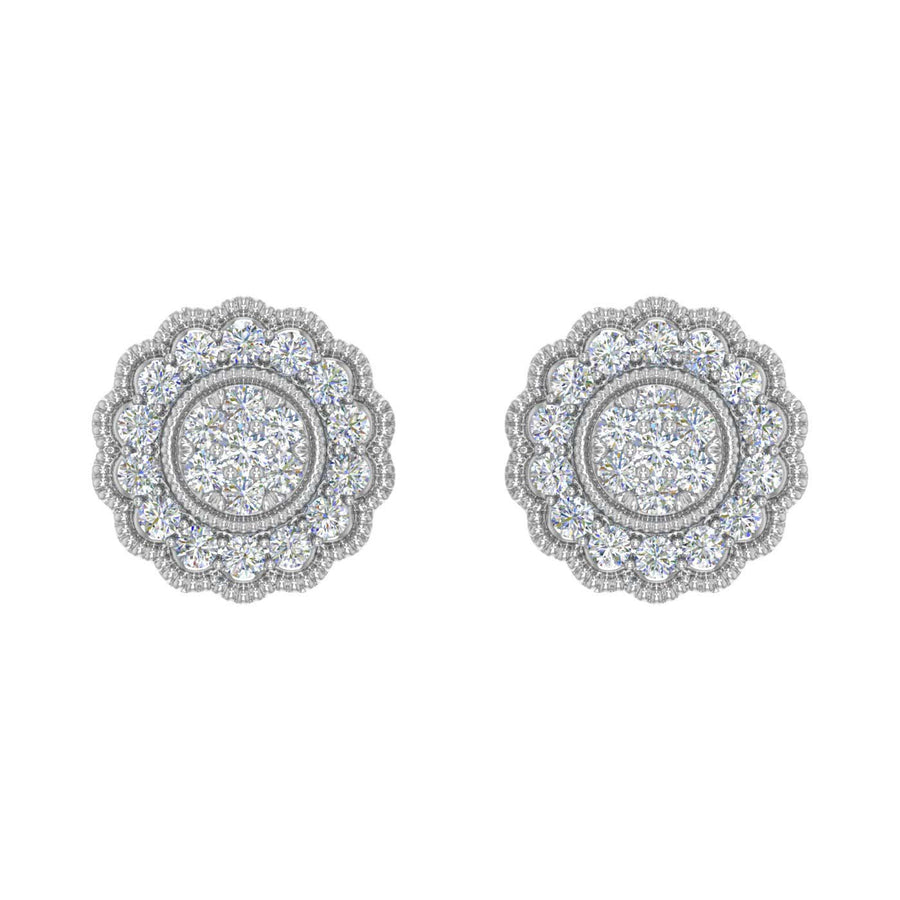 3/4 Carat Diamond Flower Shaped Stud Earrings in Gold - IGI Certified