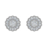 3/4 Carat Diamond Flower Shaped Stud Earrings in Gold