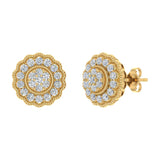 3/4 Carat Diamond Flower Shaped Stud Earrings in Gold