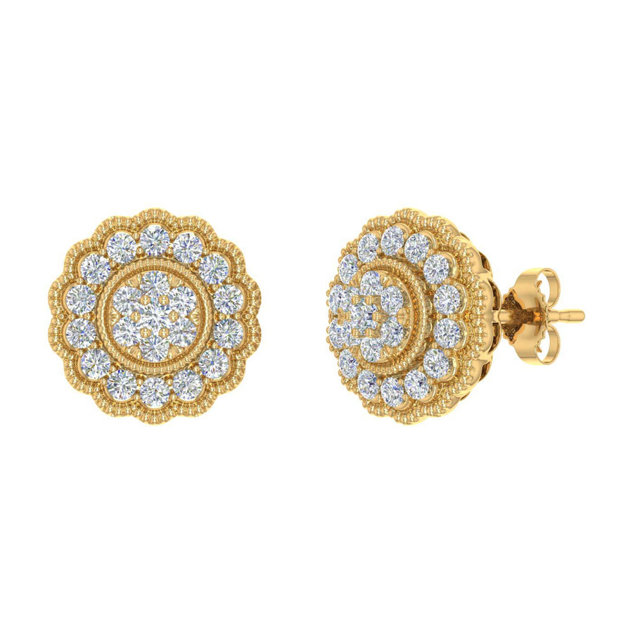 3/4 Carat Diamond Flower Shaped Stud Earrings in Gold - IGI Certified