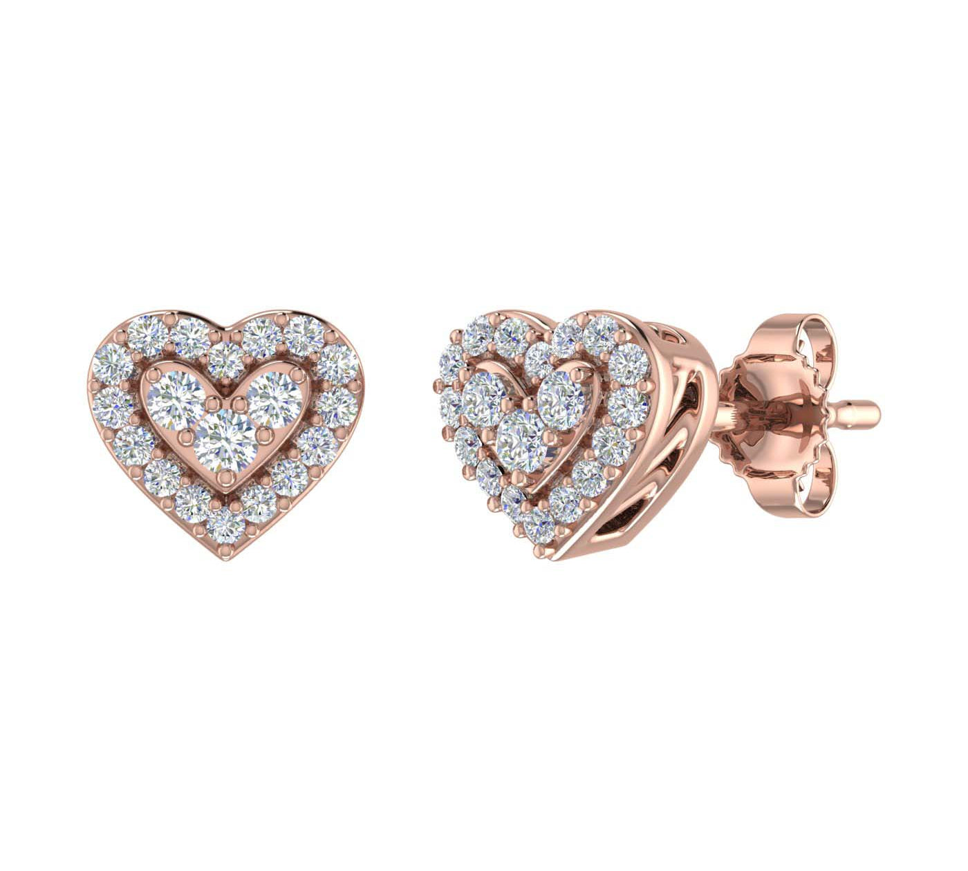 1/5 Carat Diamond Heart Shaped Stud Earrings in Gold - IGI Certified