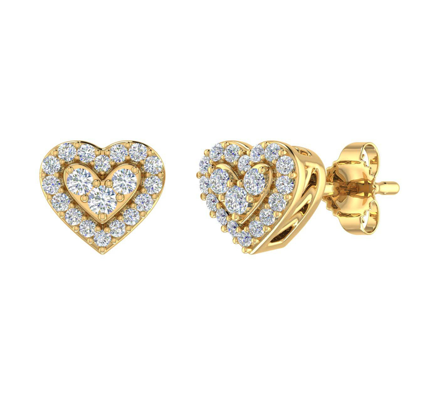 1/5 Carat Diamond Heart Shaped Stud Earrings in Gold - IGI Certified