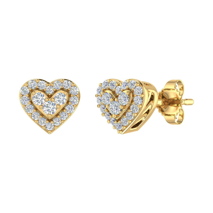 1/5 Carat Diamond Heart Shaped Stud Earrings in Gold - IGI Certified