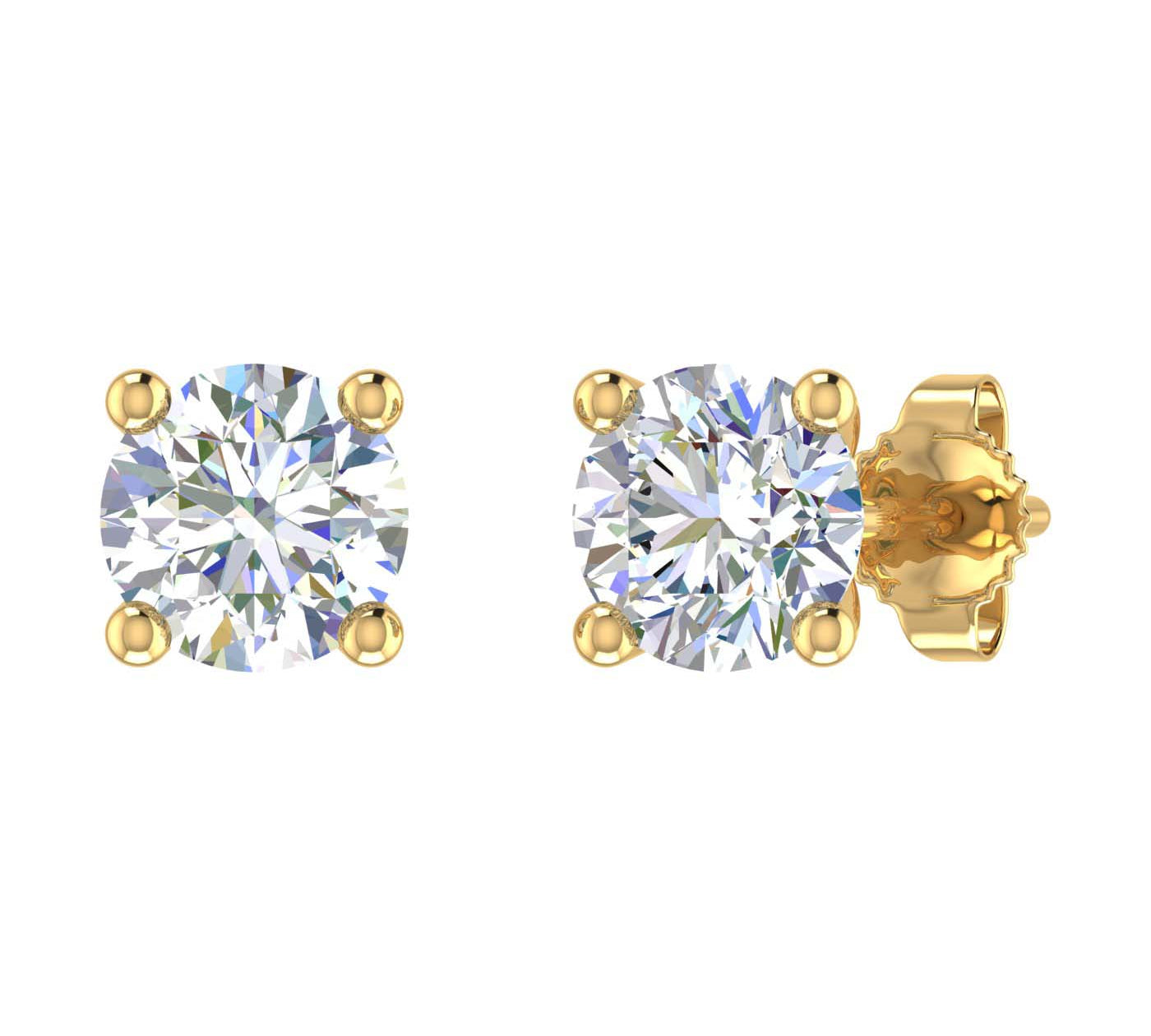 1 Carat 4-Prong Set Diamond Stud Earrings in Gold - IGI Certified