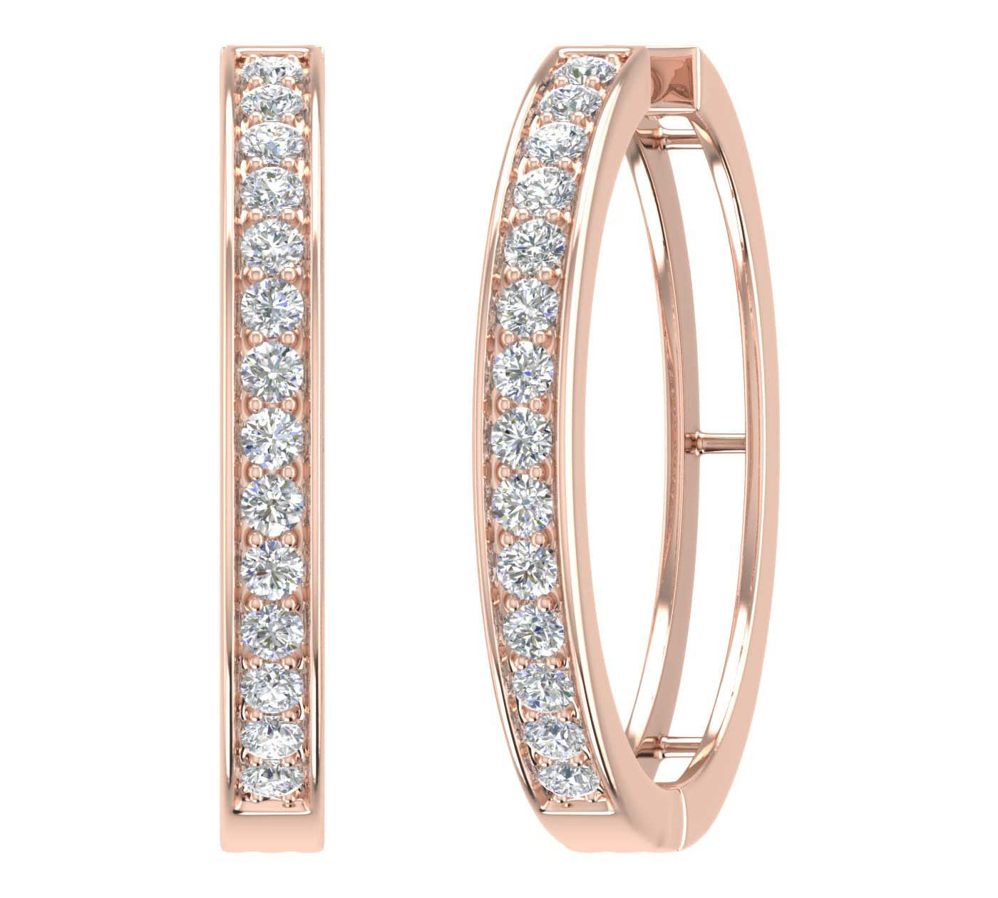 1 Carat Prong Set Diamond Ladies Hoop Earrings in Gold