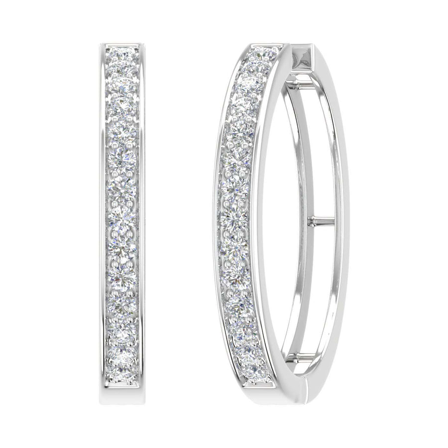 1 Carat Prong Set Diamond Ladies Hoop Earrings in Gold - IGI Certified
