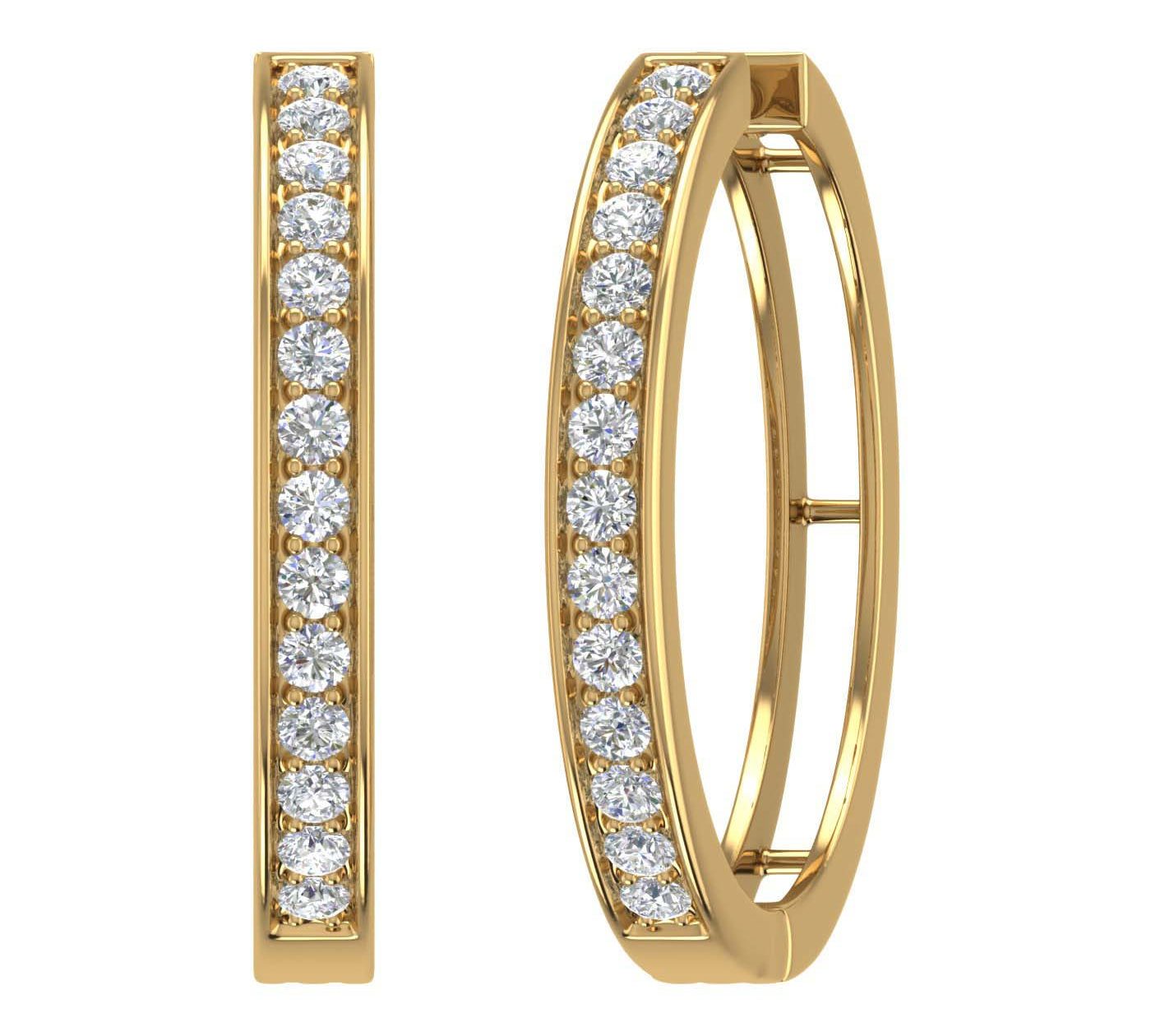 1 Carat Prong Set Diamond Ladies Hoop Earrings in Gold
