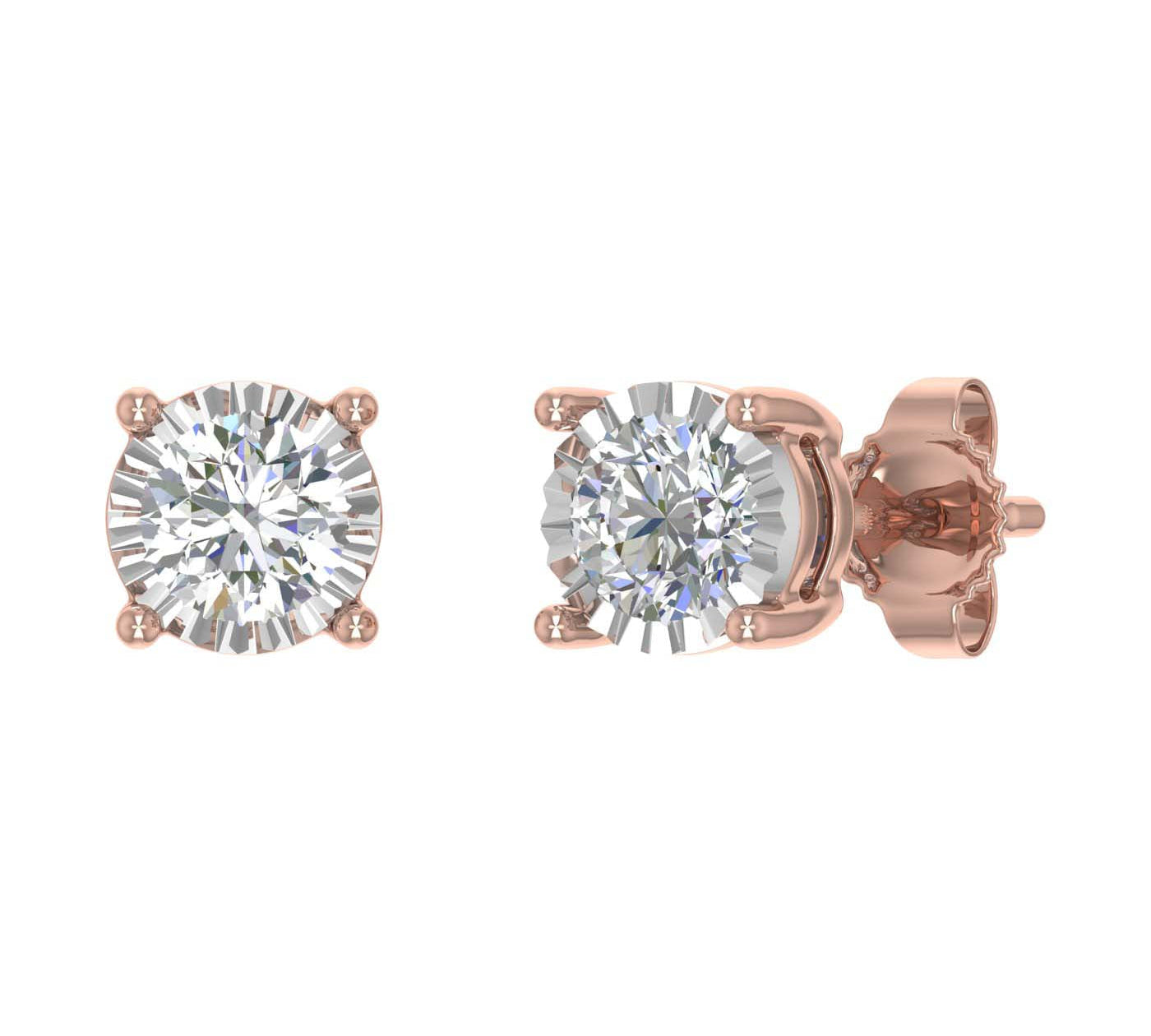 3/8 Carat Pave Set Diamond Stud Earrings in Gold - IGI Certified