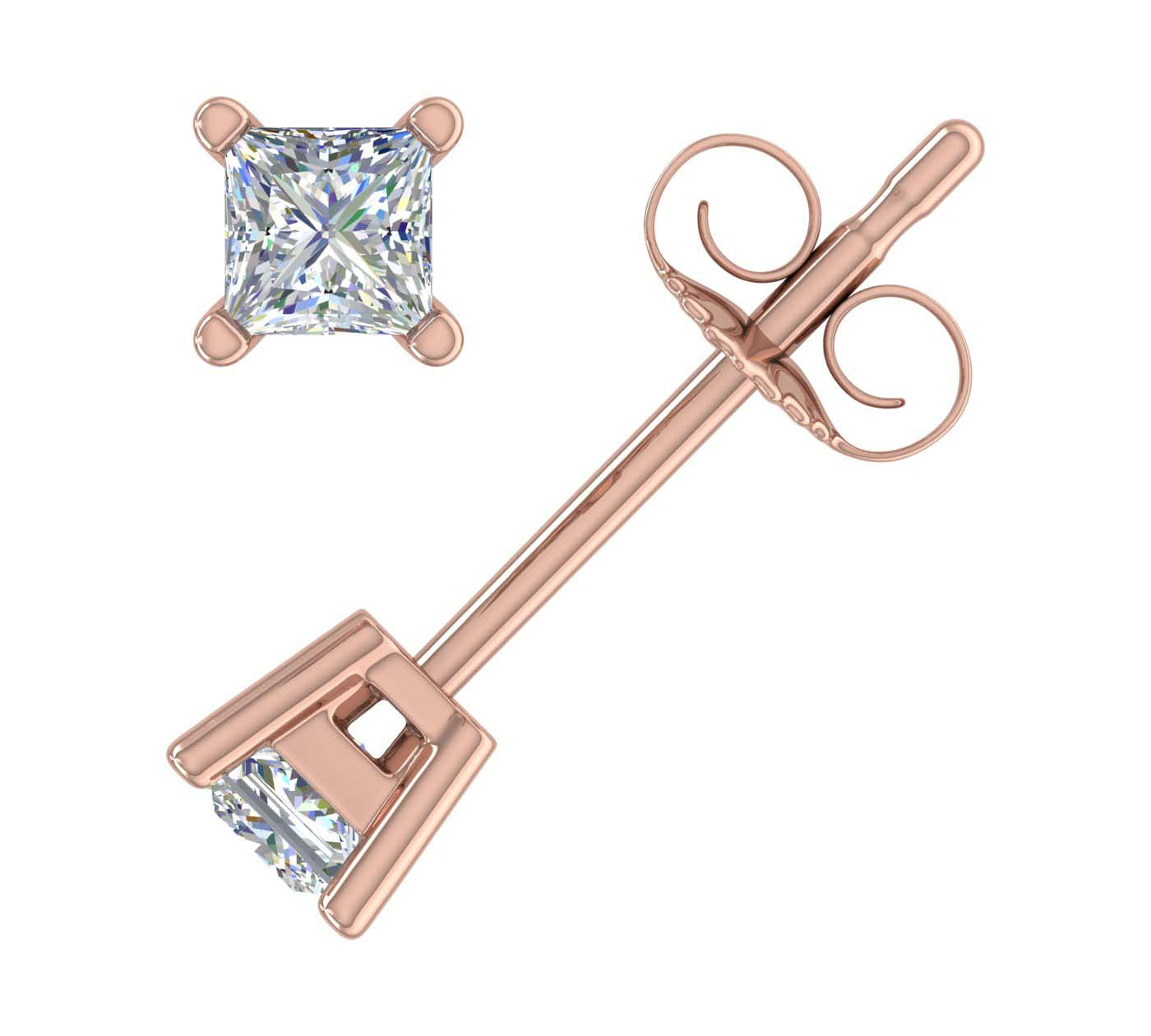 1/4 Carat Princess Cut Diamond Stud Earrings in Gold - IGI Certified