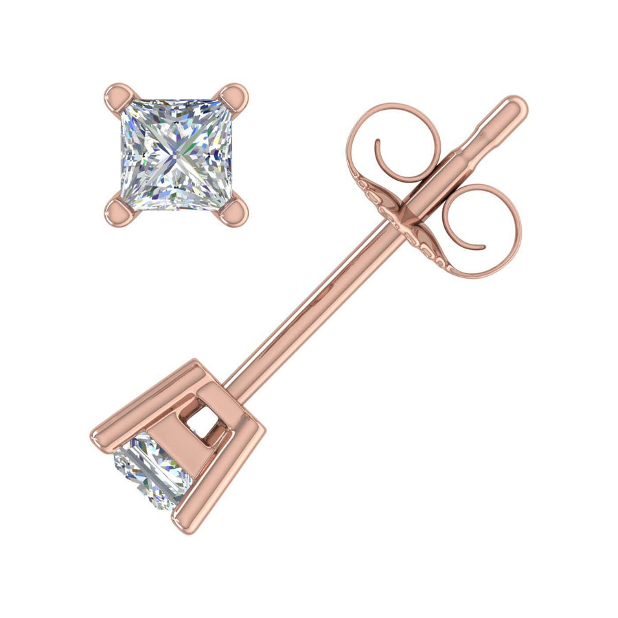 1/4 Carat Princess Cut Diamond Stud Earrings in Gold