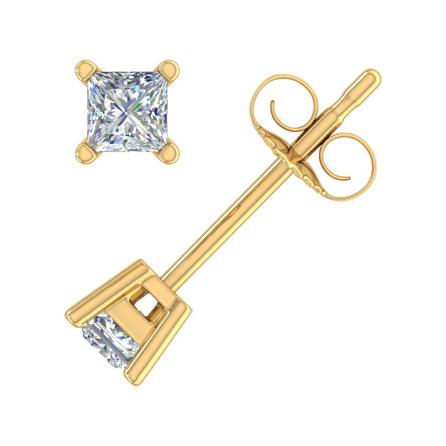 1/4 Carat Princess Cut Diamond Stud Earrings in Gold - IGI Certified