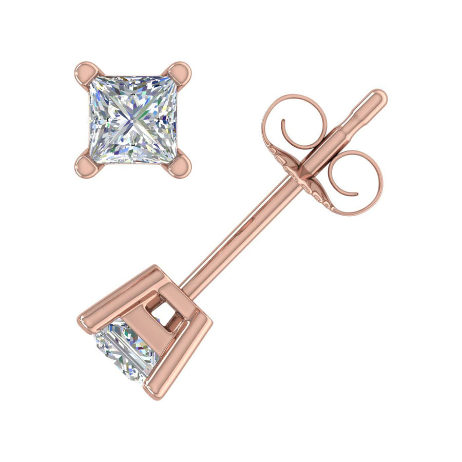 1/2 Carat Princess Cut Diamond Stud Earrings in Gold