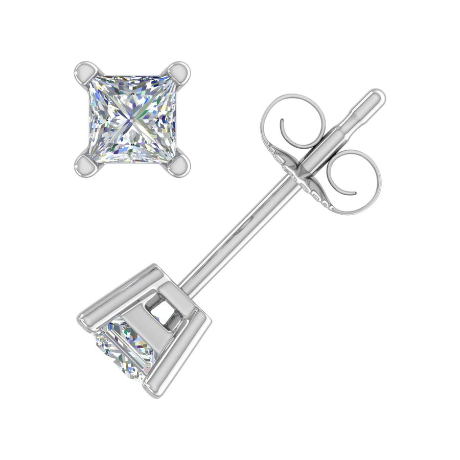 1/2 Carat Princess Cut Diamond Stud Earrings in Gold - IGI Certified