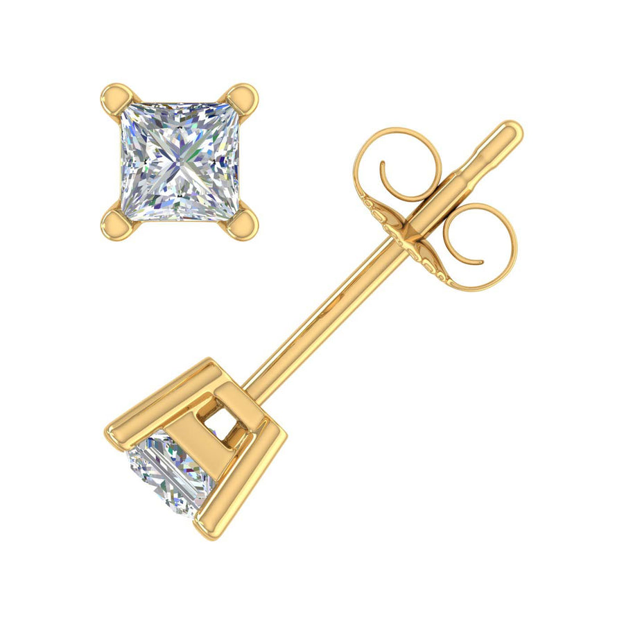 1/2 Carat Princess Cut Diamond Stud Earrings in Gold - IGI Certified