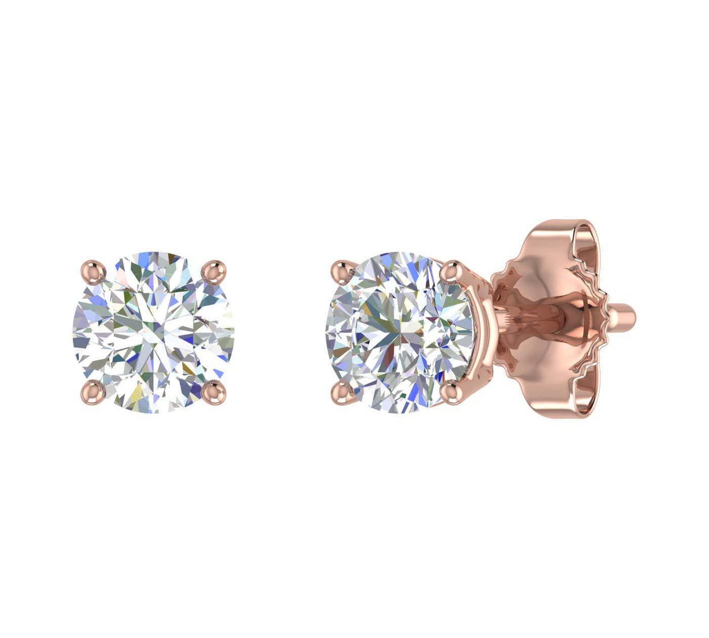 0.66 Carat 4-Prong Set Diamond Unisex Stud Earrings in Gold