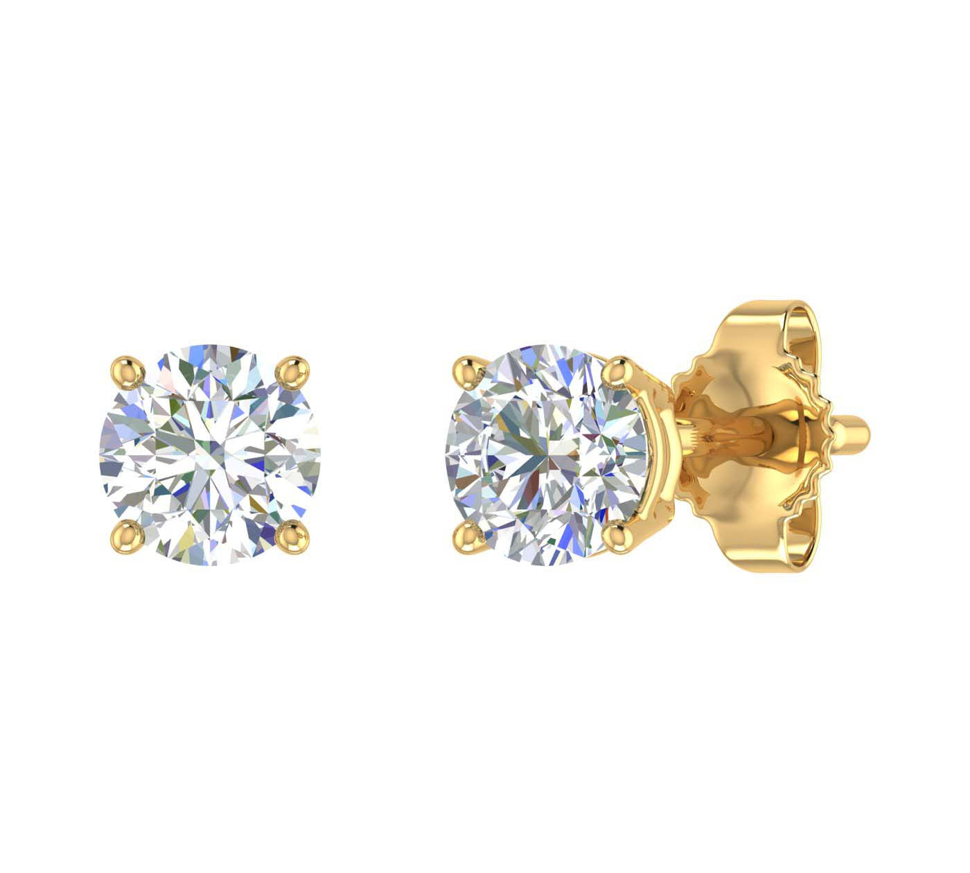 0.66 Carat 4-Prong Set Diamond Unisex Stud Earrings in Gold