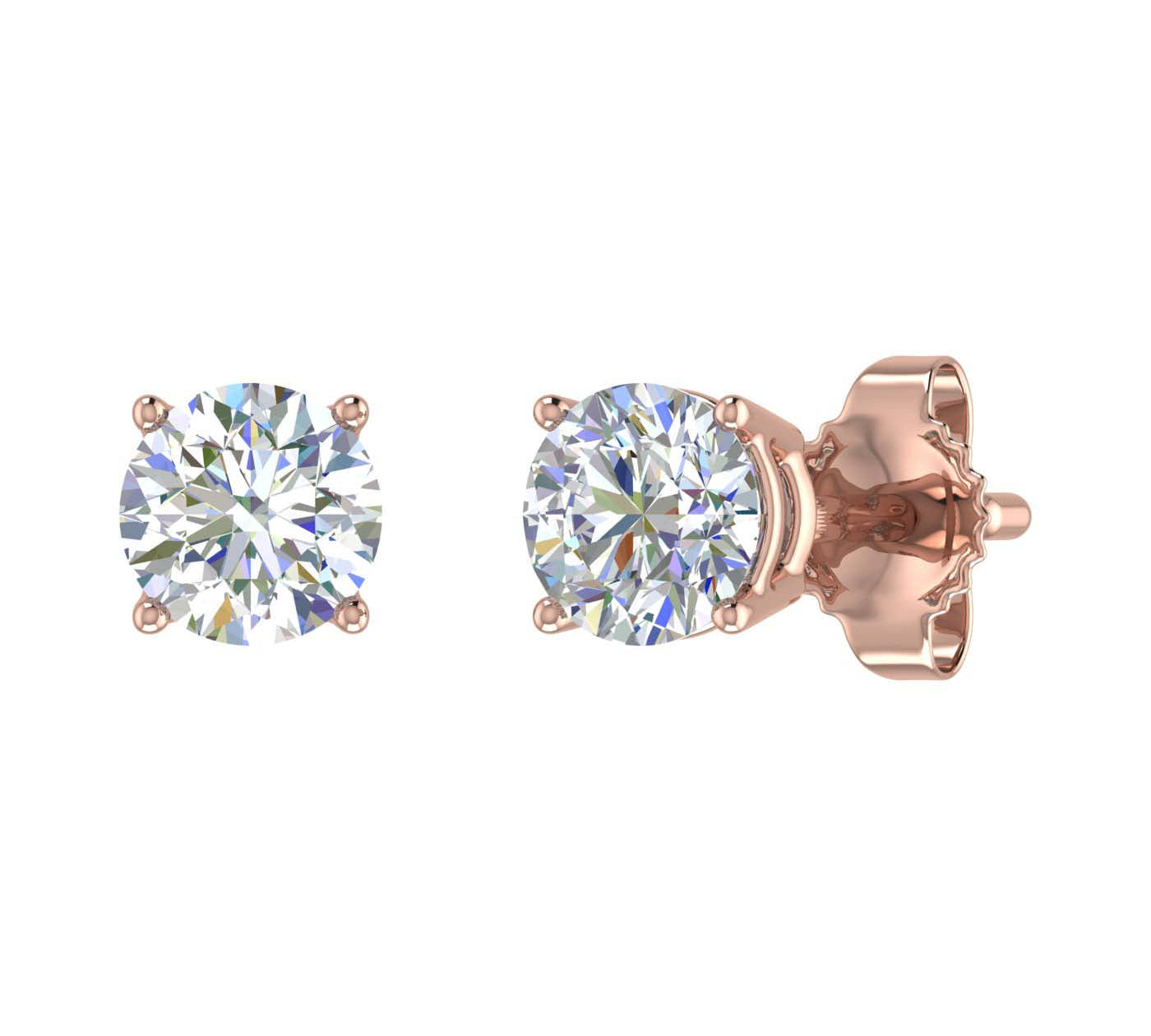 0.70 Carat 4-Prong Set Diamond Unisex Stud Earrings in Gold