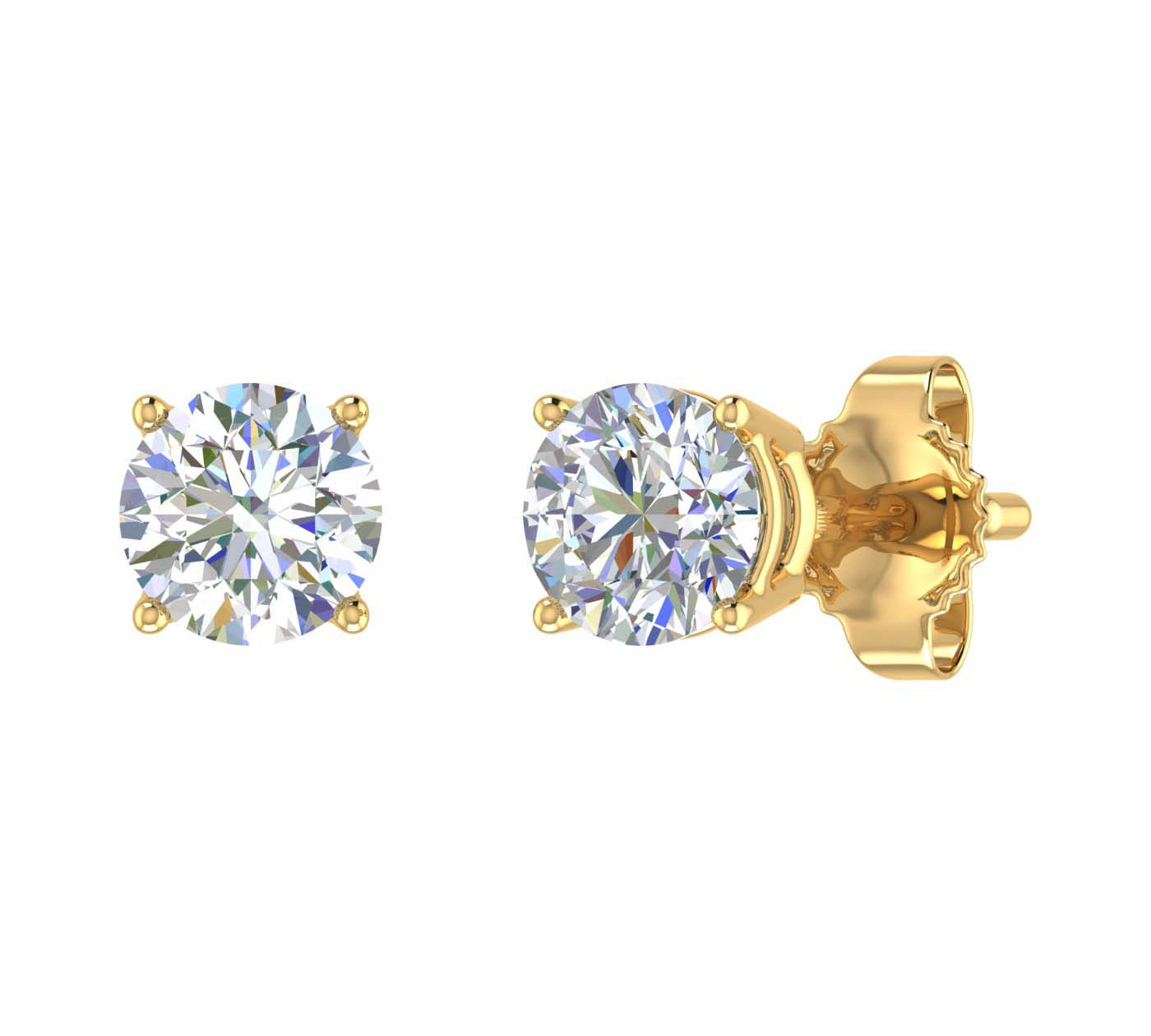 0.70 Carat 4-Prong Set Diamond Unisex Stud Earrings in Gold