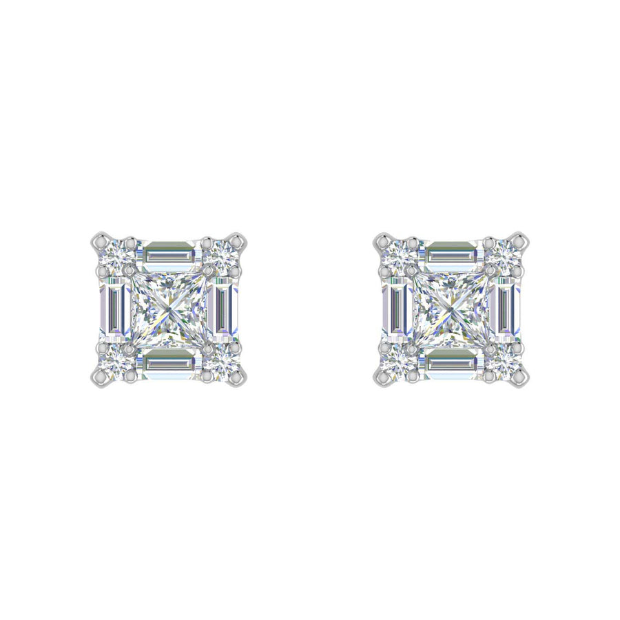1/4 Carat Prong Set Round, Princess & Baguette Shape Diamond Stud Earrings in Gold