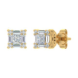 1/4 Carat Prong Set Round, Princess & Baguette Shape Diamond Stud Earrings in Gold