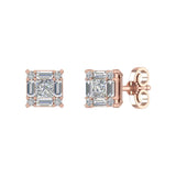1/2 Carat Prong Set Round, Princess & Baguette Shape Diamond Stud Earrings in Gold