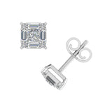 1/2 Carat Prong Set Round, Princess & Baguette Shape Diamond Stud Earrings in Gold