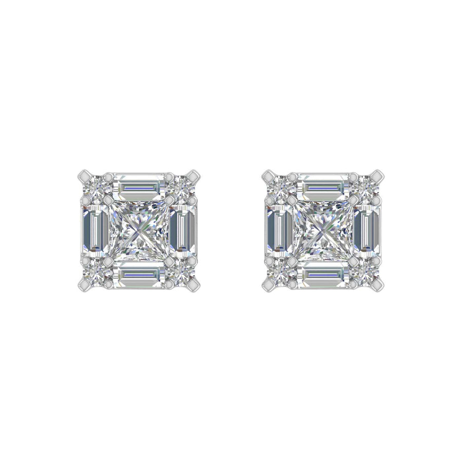 1/2 Carat Prong Set Round, Princess & Baguette Shape Diamond Stud Earrings in Gold