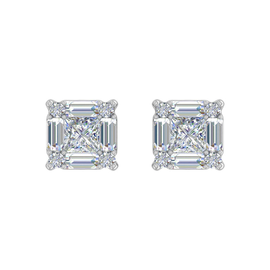 3/4 Carat Round, Princess & Baguette Shape Diamond Stud Earrings in Gold - IGI Certified
