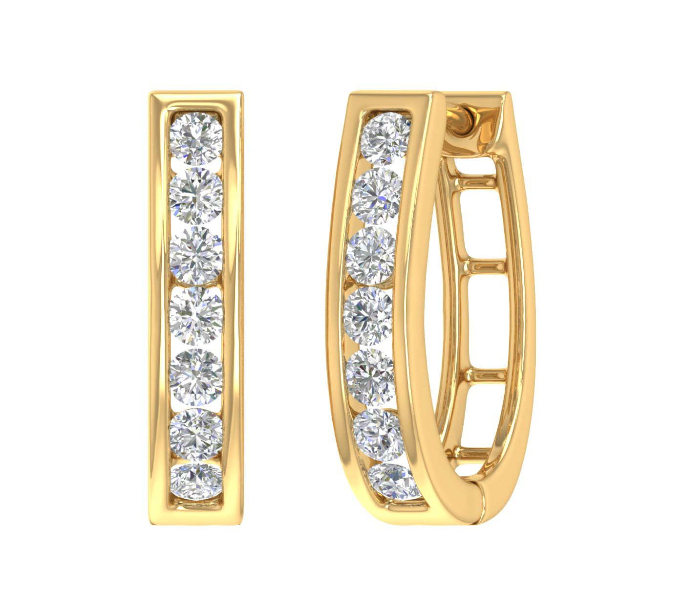 1 Carat Channel Set Diamond Women's Hoop Earrings in Gold