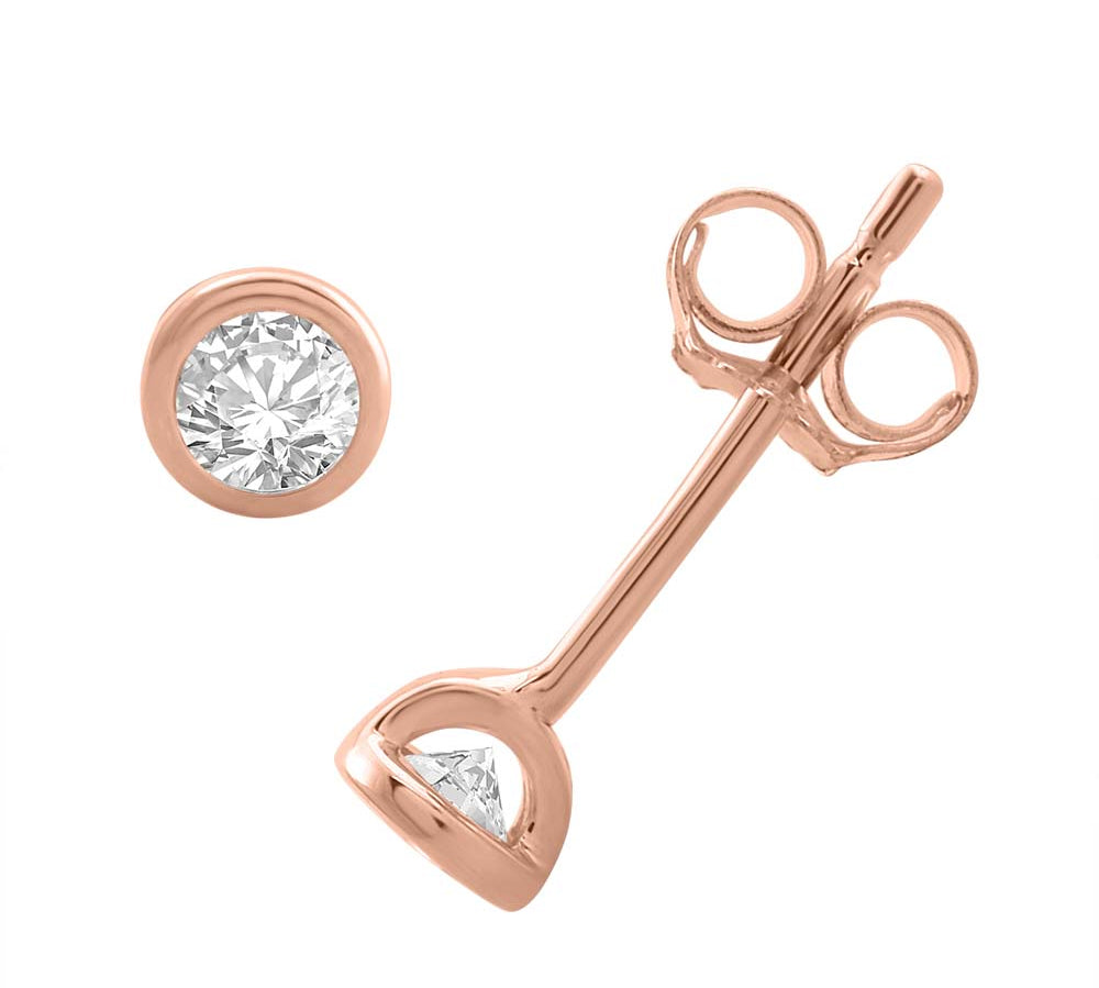 0.12 Carat Bezel Set Diamond Stud Earrings in Gold
